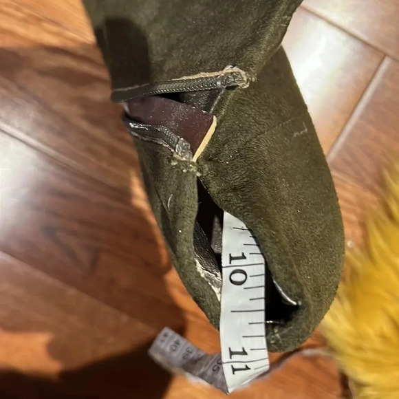 Vintage Faux Suede fashion olive  green chunky heels boots Sz 9 - Picture 11 of 14